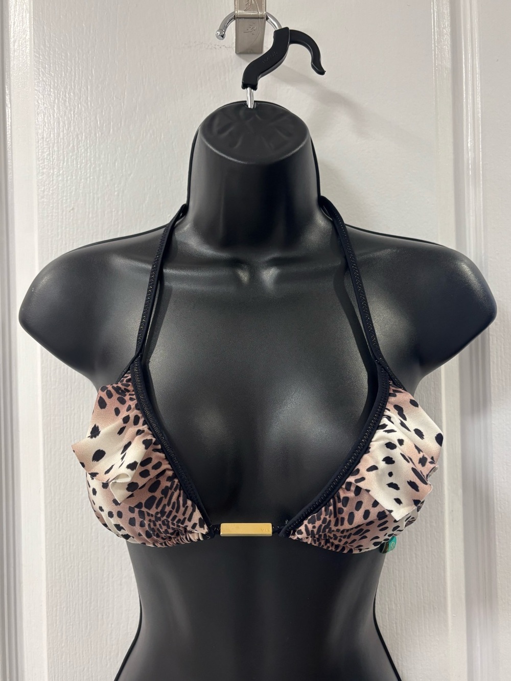 Vix Paula Hermanny Cheetah Animal Print Ruffle Triangle Bikini Top Black Trim S